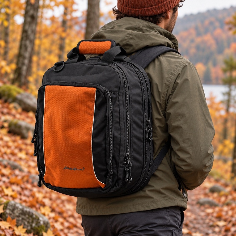 Eddie Bauer Convertible Expandable Laptop Backpack Messenger Black Orange Travel